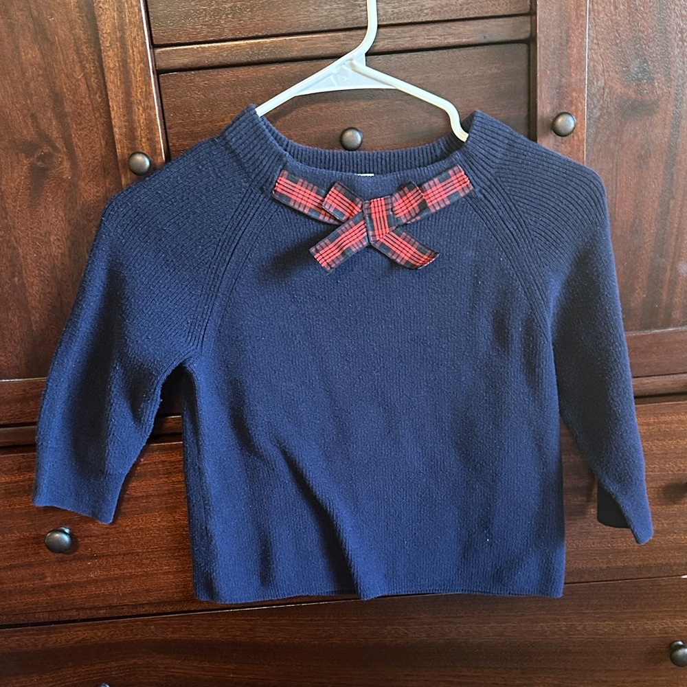 I. Crew Crewcuts Navy Blue Kids Sweater with Red Plaid Bow size 6-7